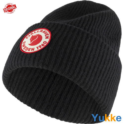 В'язана вовняна шапка з відворотом Fjallraven 1960 Logo Hat (Black), One Size (78142.550)