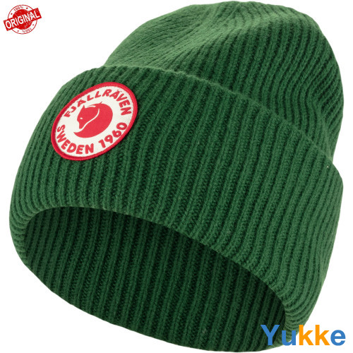 В'язана вовняна шапка з відворотом Fjallraven 1960 Logo Hat (Palm Green), One Size (78142.678)